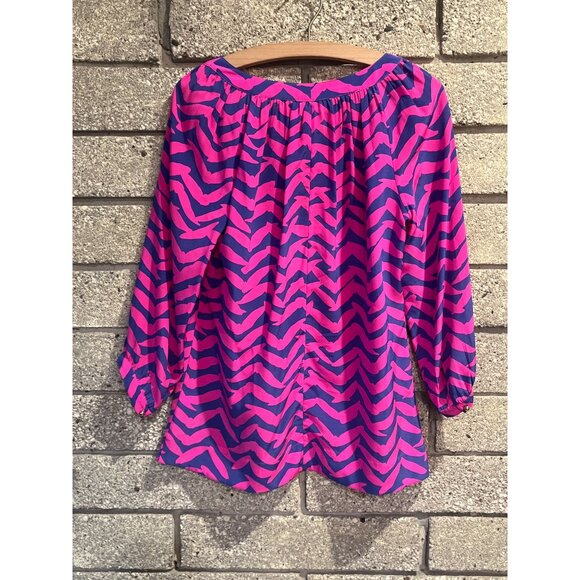 Lilly Pulitzer Pink & Blue Zebra Print Long Sleeve Blouse Size S - Picture 8 of 9